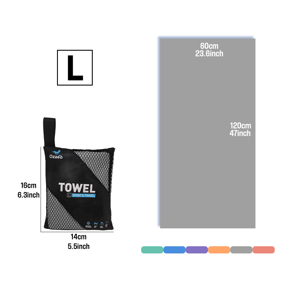 OZAEO Quick Dry Sports Towel | Lightweight Microfiber Gym & Travel Towel with Mesh Bag