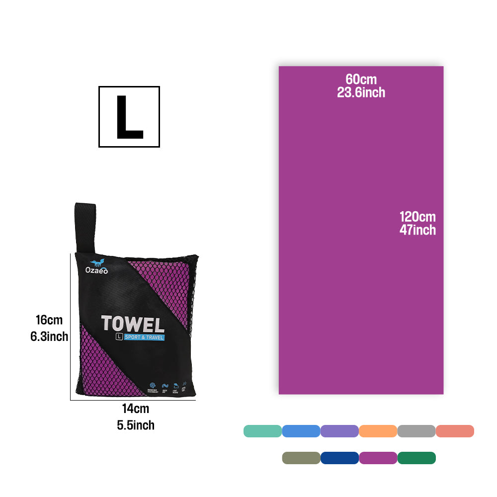 OZAEO Quick Dry Sports Towel | Lightweight Microfiber Gym & Travel Towel with Mesh Bag