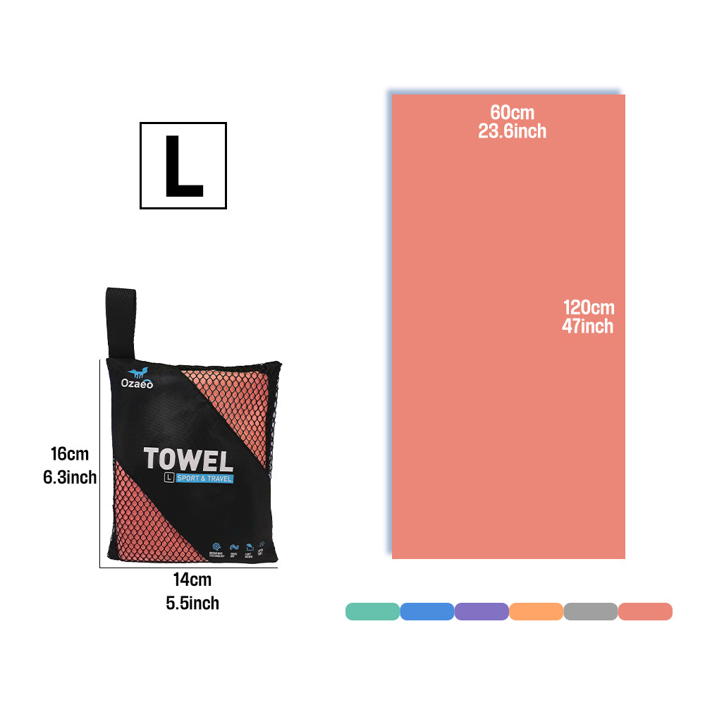 OZAEO Quick Dry Sports Towel | Lightweight Microfiber Gym & Travel Towel with Mesh Bag