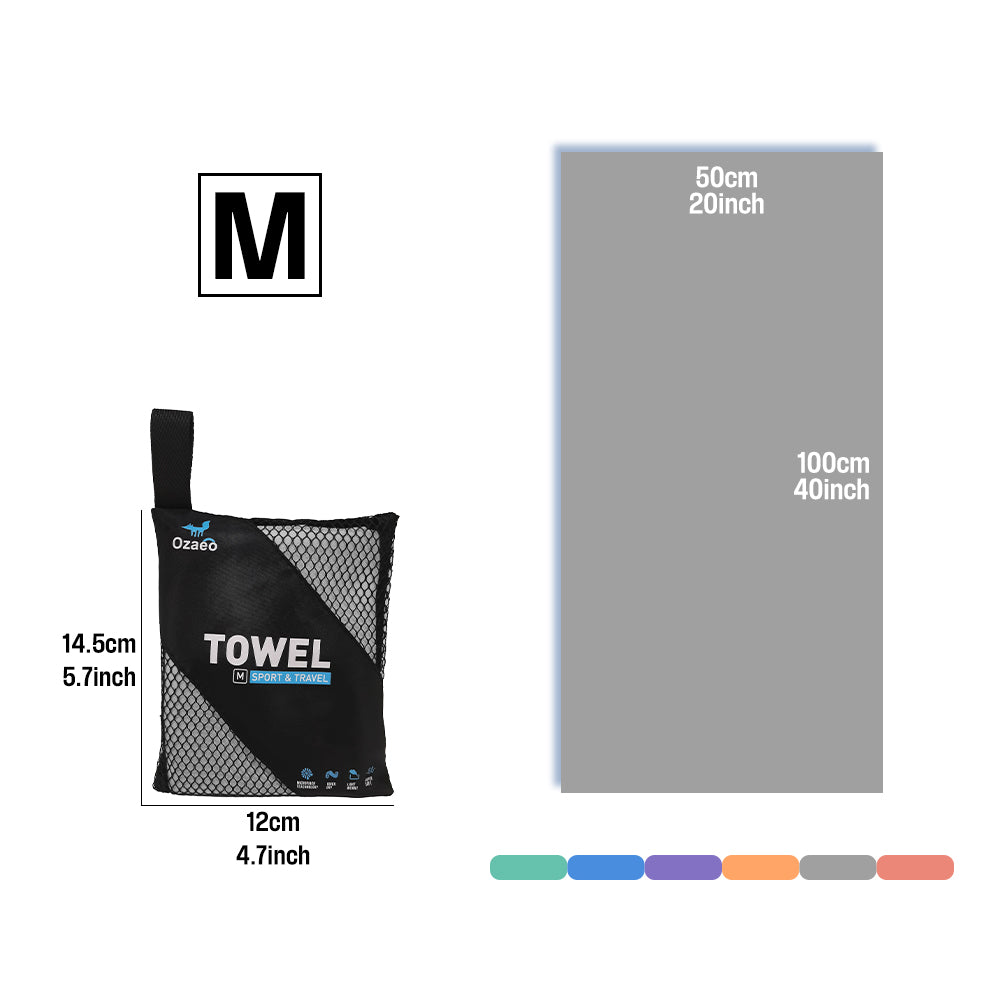OZAEO Quick Dry Sports Towel | Lightweight Microfiber Gym & Travel Towel with Mesh Bag