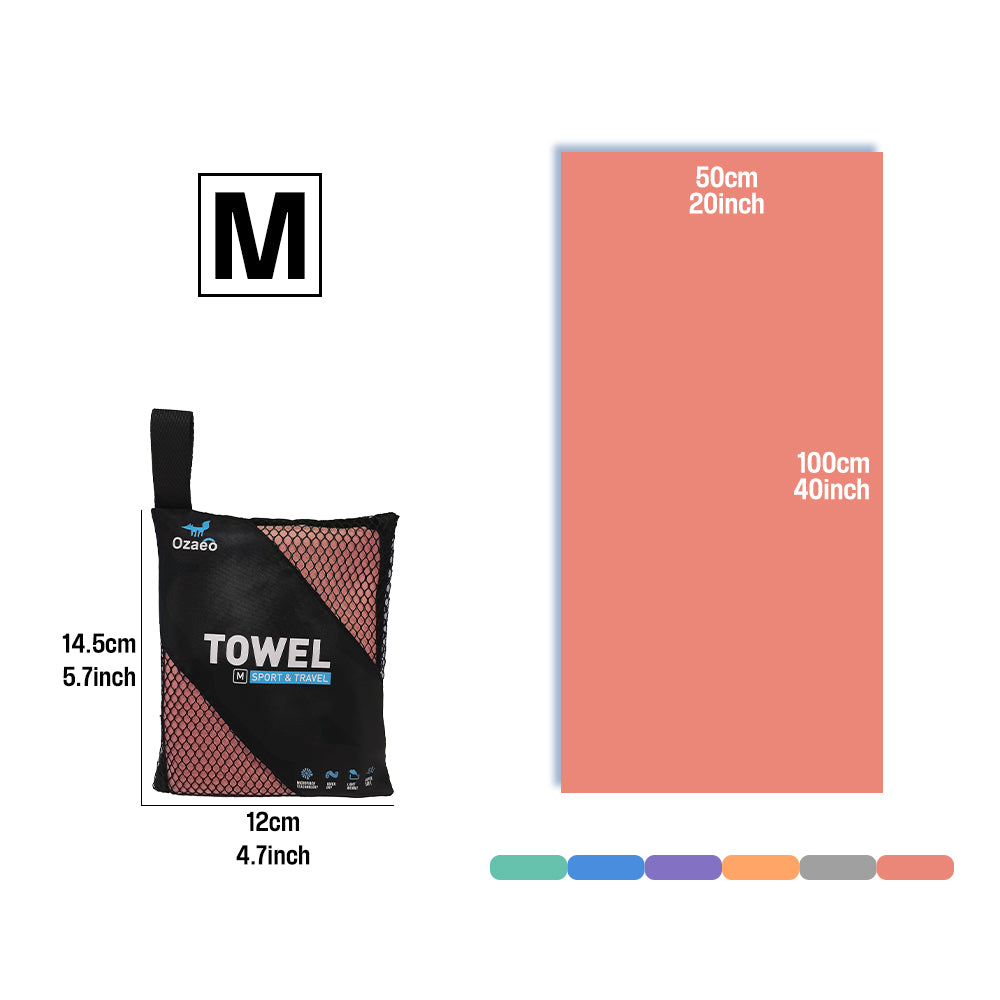 OZAEO Quick Dry Sports Towel | Lightweight Microfiber Gym & Travel Towel with Mesh Bag