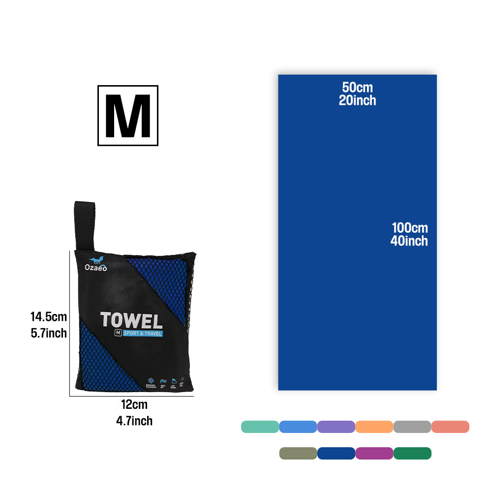 OZAEO Quick Dry Sports Towel | Lightweight Microfiber Gym & Travel Towel with Mesh Bag