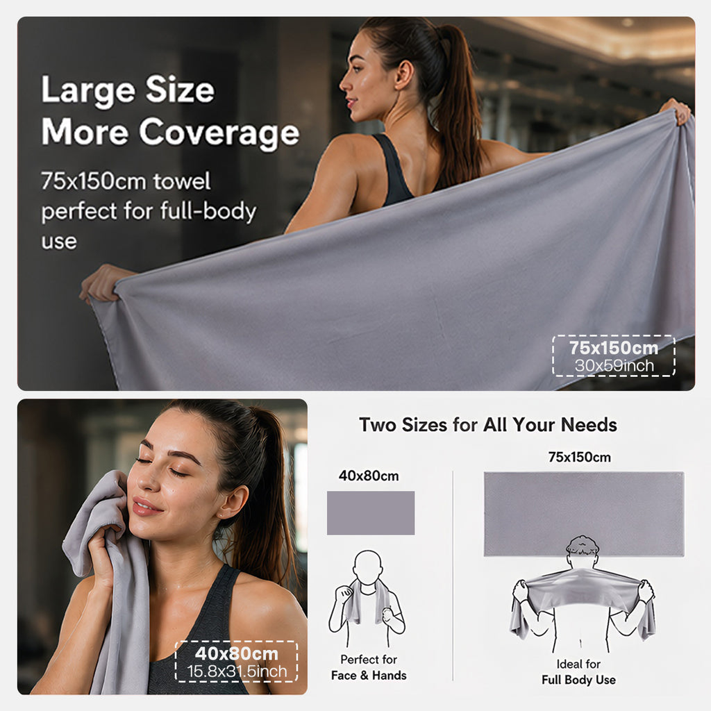 OZAEO 2-Pack Microfiber Travel Towels | Quick Dry & Ultra Absorbent Gym, Beach & Camping Towels