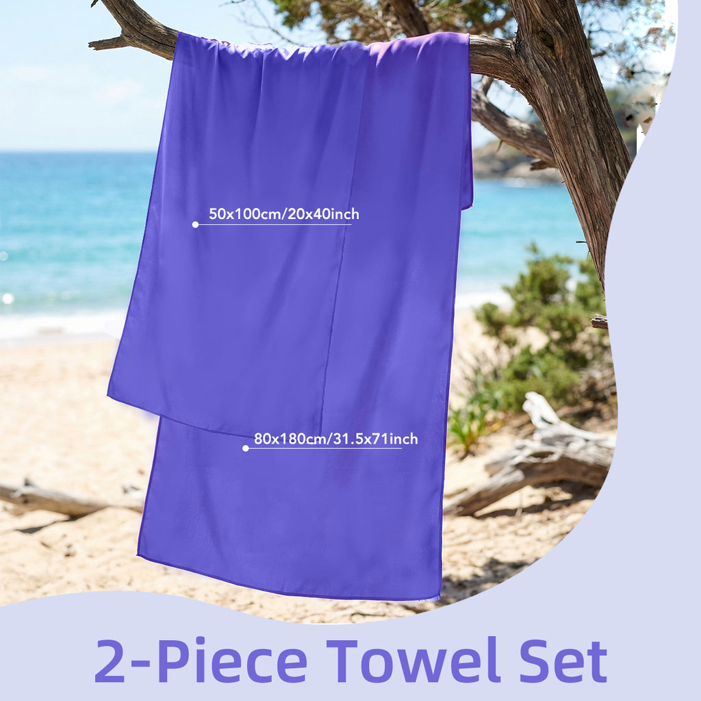 Ozaeo Premium Multi-Purpose Towel Set (2-Pack) | Super Absorbent Travel & Sports Towels (50x100cm & 80x180cm) with Portable Mesh Carrying Bag
