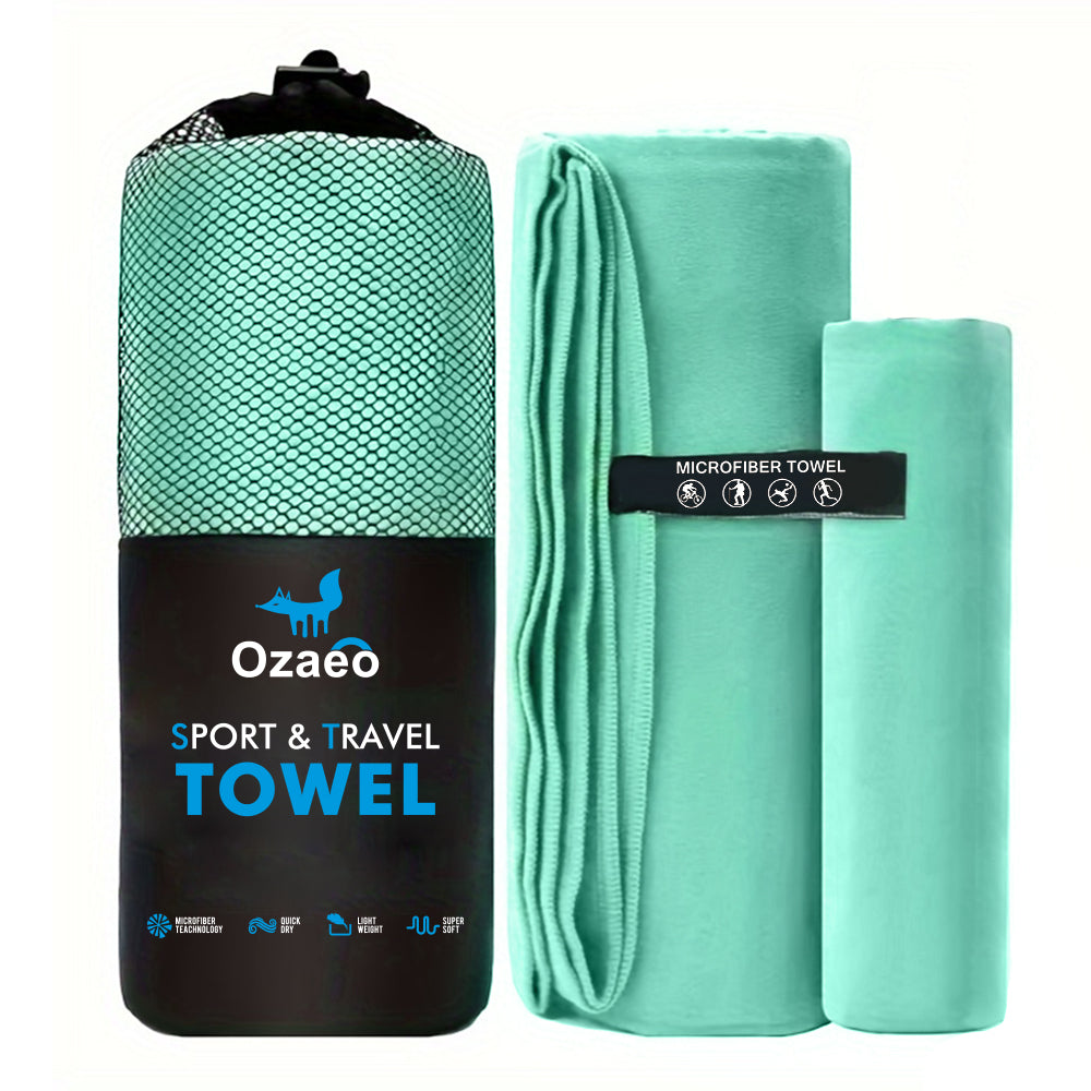 Ozaeo Premium Multi-Purpose Towel Set (2-Pack) | Super Absorbent Travel & Sports Towels (50x100cm & 80x180cm) with Portable Mesh Carrying Bag