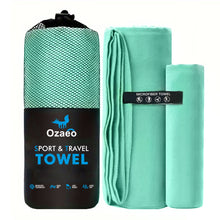 Load image into Gallery viewer, Ozaeo Premium Multi-Purpose Towel Set (2-Pack) | Super Absorbent Travel &amp; Sports Towels (50x100cm &amp; 80x180cm) with Portable Mesh Carrying Bag