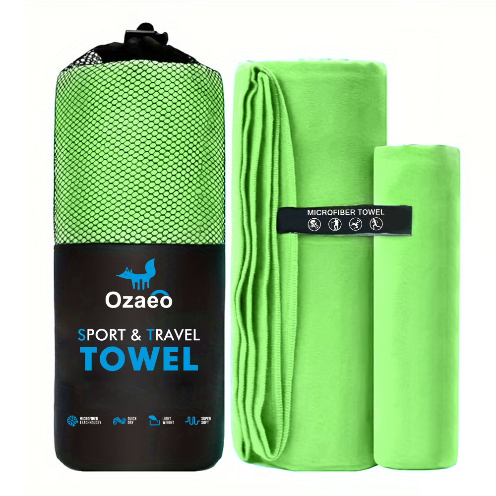 Ozaeo Premium Multi-Purpose Towel Set (2-Pack) | Super Absorbent Travel & Sports Towels (50x100cm & 80x180cm) with Portable Mesh Carrying Bag
