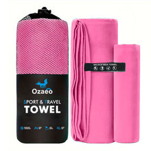 Load image into Gallery viewer, Ozaeo Premium Multi-Purpose Towel Set (2-Pack) | Super Absorbent Travel &amp; Sports Towels (50x100cm &amp; 80x180cm) with Portable Mesh Carrying Bag