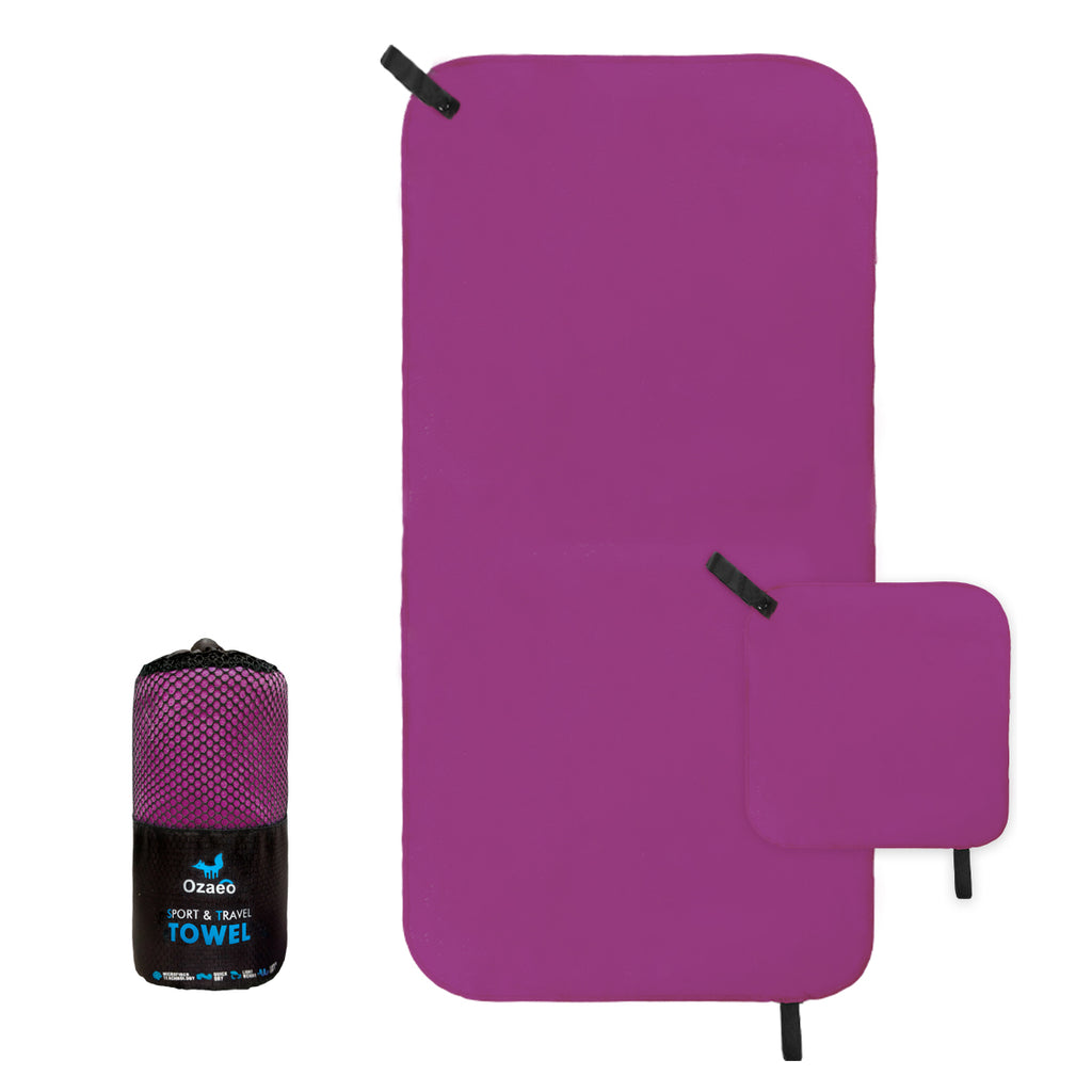 Ozaeo Premium Multi-Purpose Towel Set (2-Piece) | Super Absorbent Face & Body Gym Towels (30x30cm & 60x120cm) with Portable Mesh Pouch