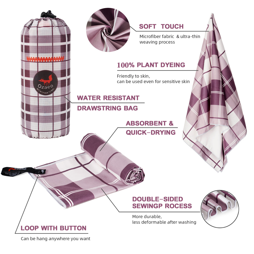 Ozaeo Microfiber Travel Towel, Fast Drying Camping Towel, Super Absorbent, Ultra Compact, Lightweight Yoga Towel for Beach, Hiking, Gym, Swimming