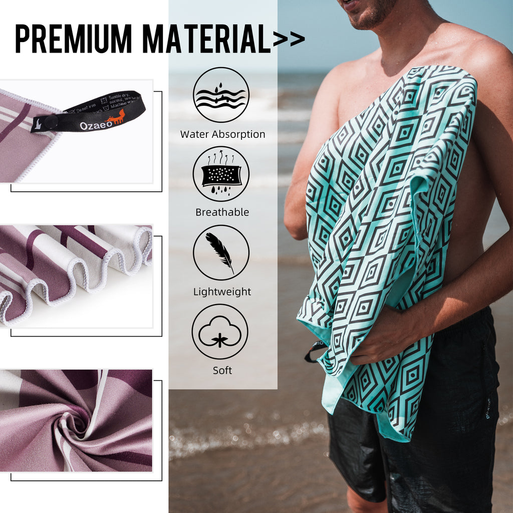 Ozaeo Microfiber Travel Towel, Fast Drying Camping Towel, Super Absorbent, Ultra Compact, Lightweight Yoga Towel for Beach, Hiking, Gym, Swimming