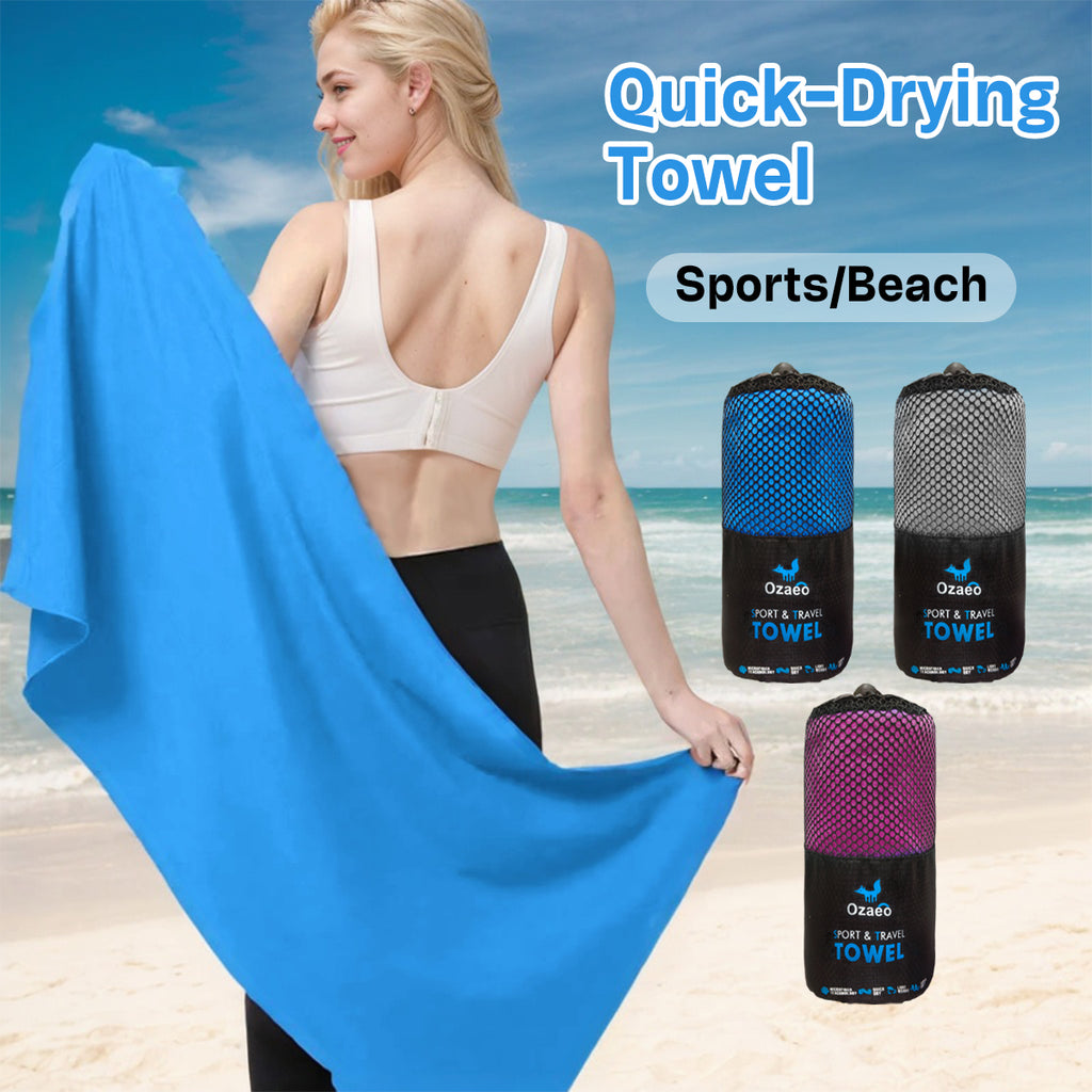Ozaeo Premium Multi-Purpose Towel Set (2-Piece) | Super Absorbent Face & Body Gym Towels (30x30cm & 60x120cm) with Portable Mesh Pouch