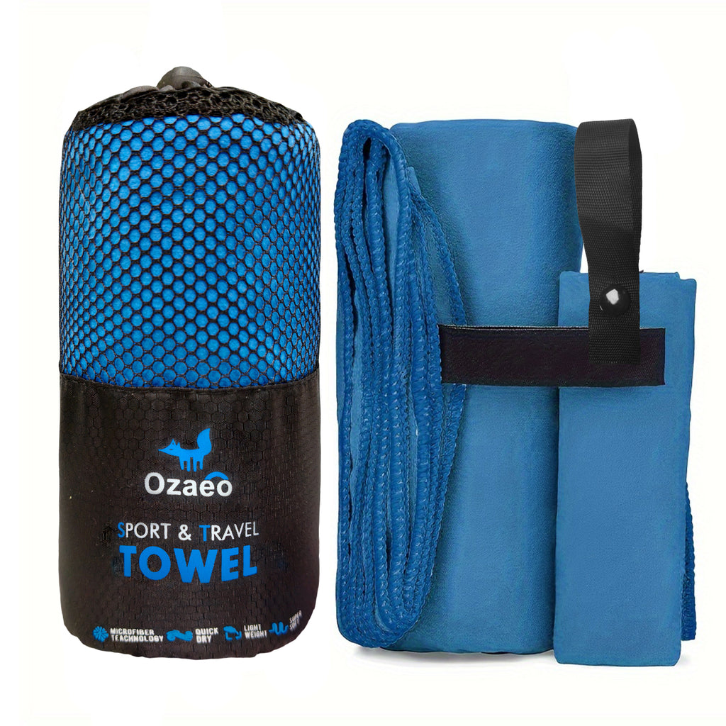 Ozaeo Premium Multi-Purpose Towel Set (2-Piece) | Super Absorbent Face & Body Gym Towels (30x30cm & 60x120cm) with Portable Mesh Pouch