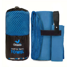 Load image into Gallery viewer, Ozaeo Premium Multi-Purpose Towel Set (2-Piece) | Super Absorbent Face &amp; Body Gym Towels (30x30cm &amp; 60x120cm) with Portable Mesh Pouch