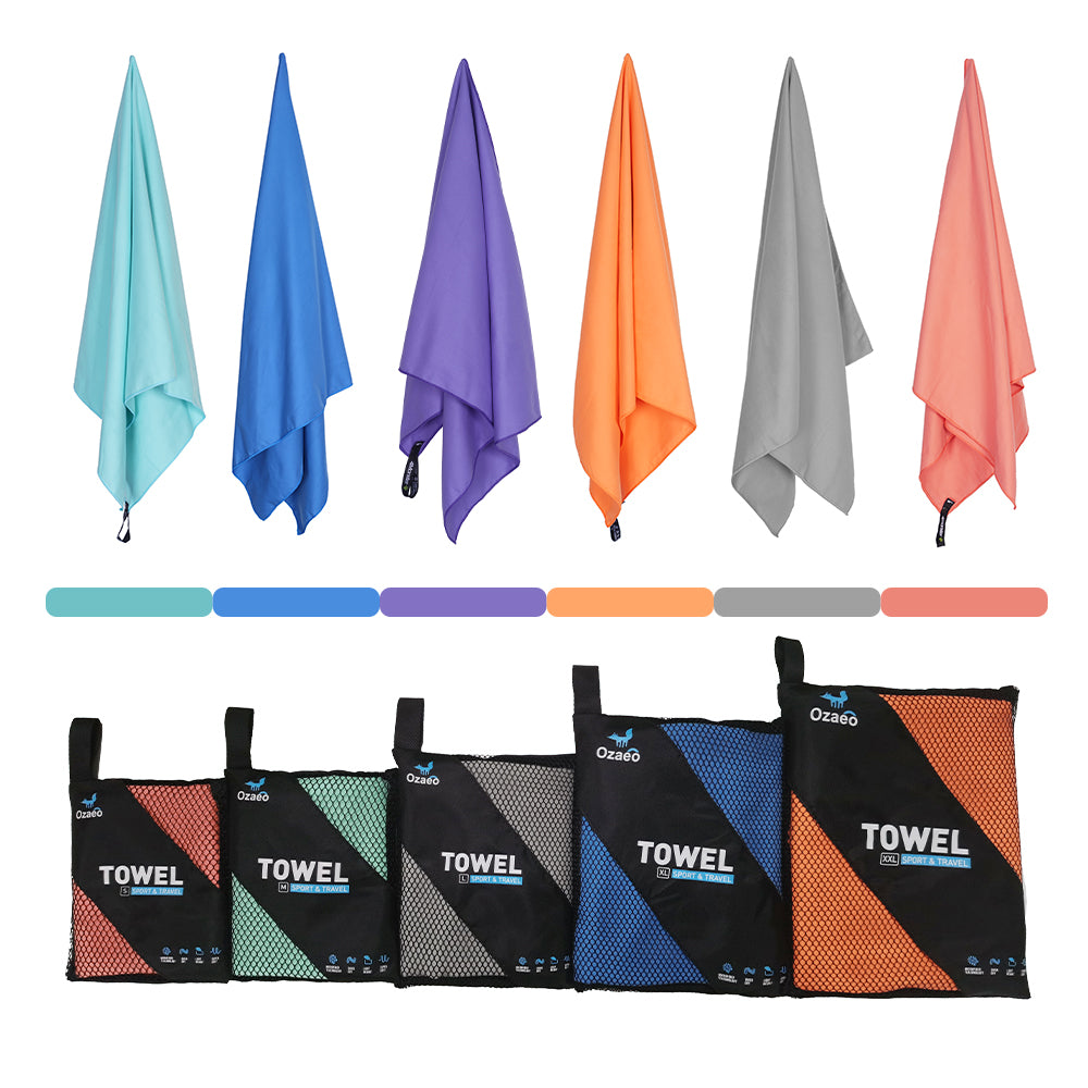 OZAEO Quick Dry Sports Towel | Lightweight Microfiber Gym & Travel Towel with Mesh Bag