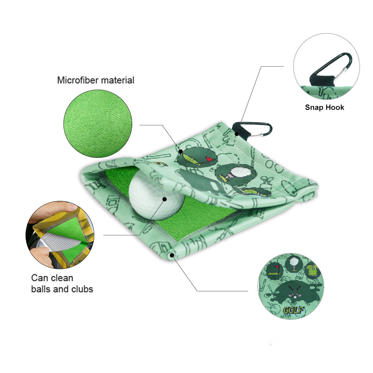 OZAEO Golf Pocket Towel | 2-in-1 Wet Dry Microfiber Golf Ball Cleaning Towel with D-Clip | Golf Accessories Gift