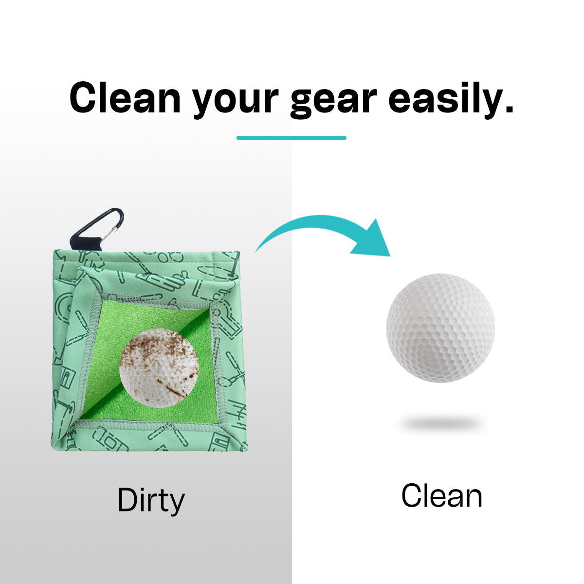 OZAEO Golf Pocket Towel | 2-in-1 Wet Dry Microfiber Golf Ball Cleaning Towel with D-Clip | Golf Accessories Gift