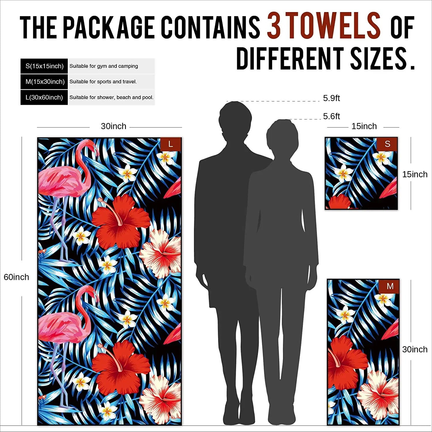 OZAEO Microfiber Beach Towel Set 3-Pack | Quick Dry, Sand Resistant & Ultra Absorbent Travel Towels with Mesh Bag