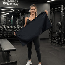 Load image into Gallery viewer, Ozaeo Absorbent Black Sports Towel 40x88cm, Compact Workout &amp; Gym Towel with Mesh Cylinder Pouch for Fitness, Running, Yoga
