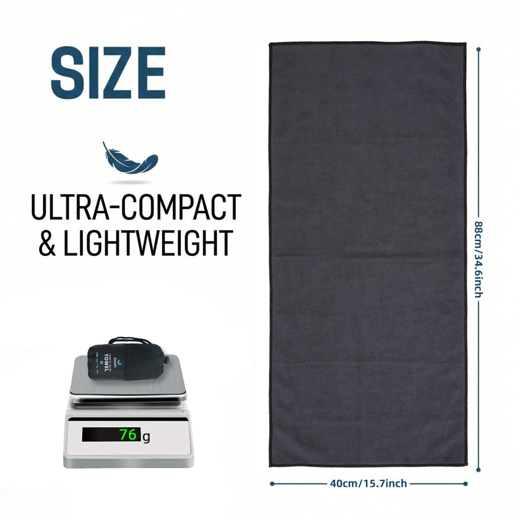 Ozaeo Absorbent Black Sports Towel 40x88cm, Compact Workout & Gym Towel with Mesh Cylinder Pouch for Fitness, Running, Yoga