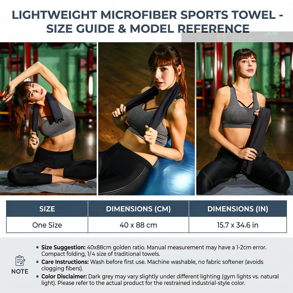 Ozaeo Absorbent Black Sports Towel 40x88cm, Compact Workout & Gym Towel with Mesh Cylinder Pouch for Fitness, Running, Yoga
