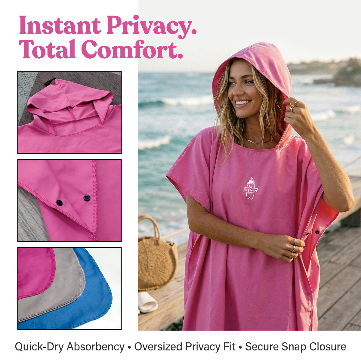 Swim Surf Poncho – Quick Dry Wearable Towel & Wetsuit Changing Robe