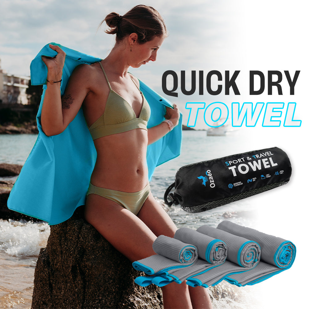 OZAEO Microfiber Beach Towel for Travel & Swim – Quick Dry, Sand Friendly, Super Absorbent